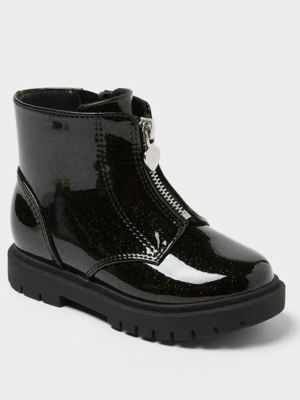 Cat & Jack Girls Black Patent Zip-Up Ankle Boots Various Sizes